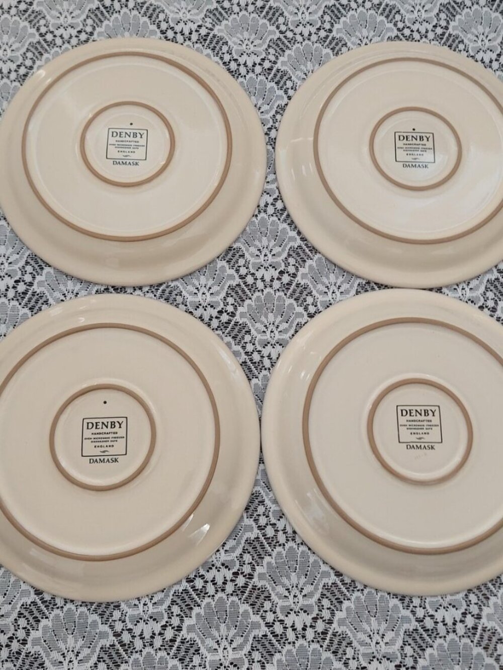 Vintage Denby England Damask Pink Stoneware Salad Plates x4 - Picture 4 of 10